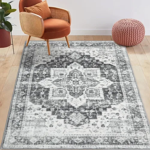 Miniatura 8 de FairOnly Alfombras lavables de 2 x 3 pulgadas, alfombra antideslizante de pelo bajo, alfombra de piso con estampado envejecido, alfombra de área