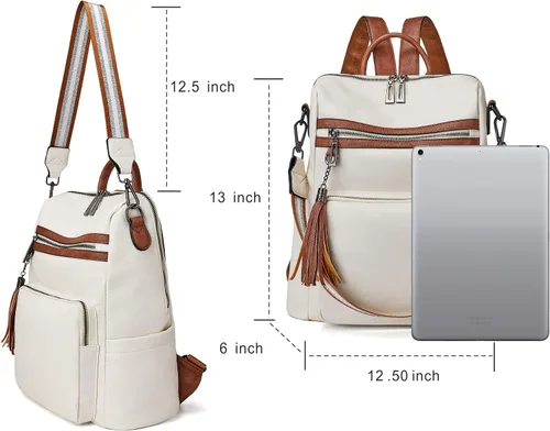 Miniatura 48 de OPAGE - Mochila de cuero para mujer, con borla de moda, bolso de hombro, mochila grande, bolsa de viaje, gris, L