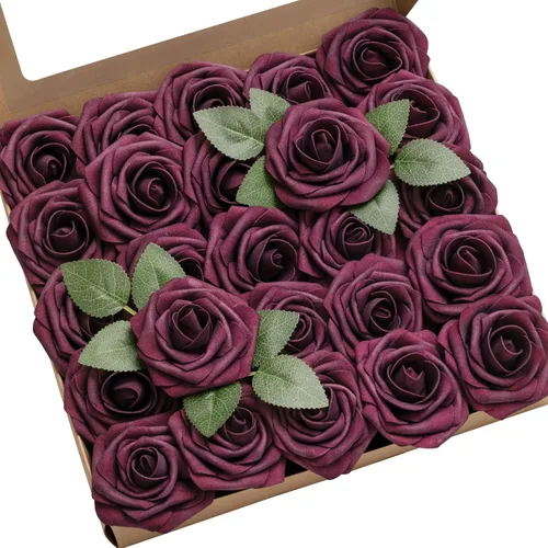 Miniatura 23 de Ling’s Moment - Flores Artificiales, 50 piezas, Rosas Verde Pavo Real con Tallos, 3" de Tacto Real, Espuma DIY para Ramilletes de Boda/Centros