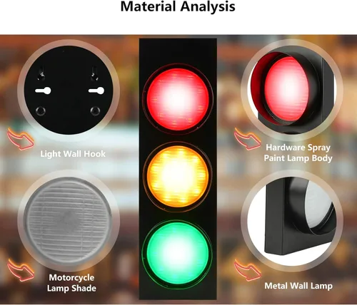 Miniatura 6 de HOMIER Lámpara de pared de semáforo, lámpara LED de tráfico de estilo retro con control remoto, decoración de luz de parada de tráfico de sala