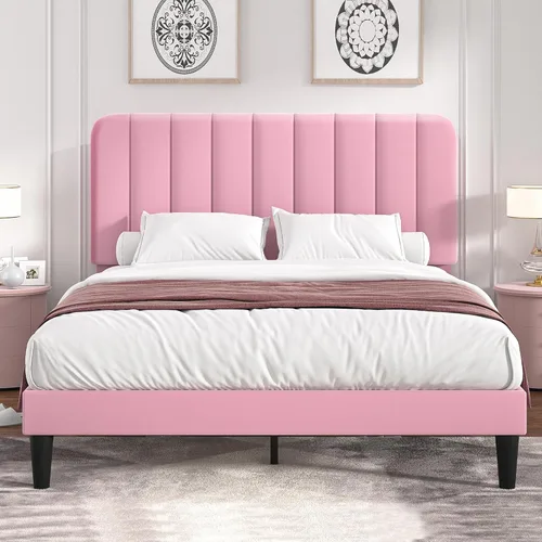 Miniatura 11 de VECELO Marco de Cama Tapizada Tamaño Full con 4 Cajones y Cabecero, Marco de Cama Plataforma de Almacenamiento de Terciopelo, Soporte de Listones