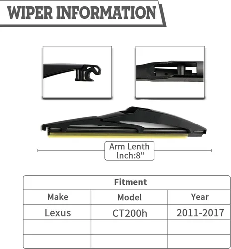 Miniatura 2 de 8 pulgadas (Paquete de 2) Juego de limpiaparabrisas trasero de repuesto para Lexus CT200h 2011-2017, Toyota Prius C Auris 2012-2019, Urban Cruiser