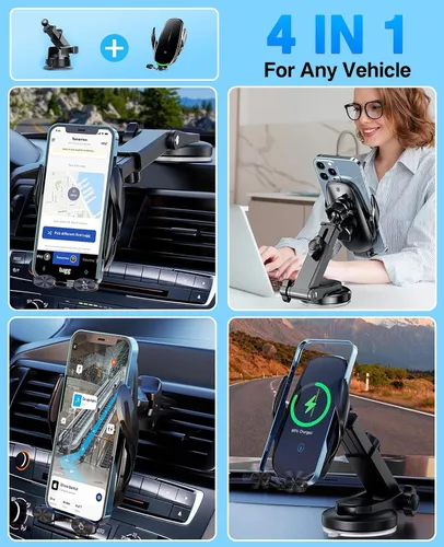 Miniatura 6 de Cargador de coche inalámbrico rápido de 15 W, soporte de sujeción automática para ventilación de aire del parabrisas del salpicadero, compatible