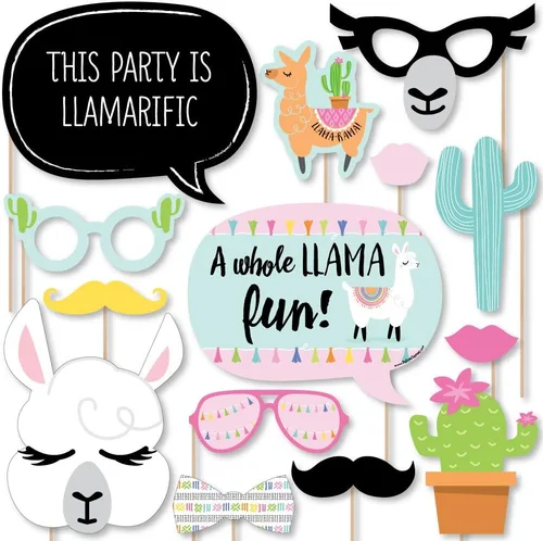 Big Dot of Happiness Whole Llama Fun - Kit de accesorios para cabina de fotos para baby shower o fiesta de cumpleaños, 20 unidades