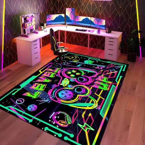 Miniatura 5 de Alfombras de área de juegos para niños, alfombras geniales para jugadores, adolescentes, alfombras grandes de videojuegos para dormitorio, consola