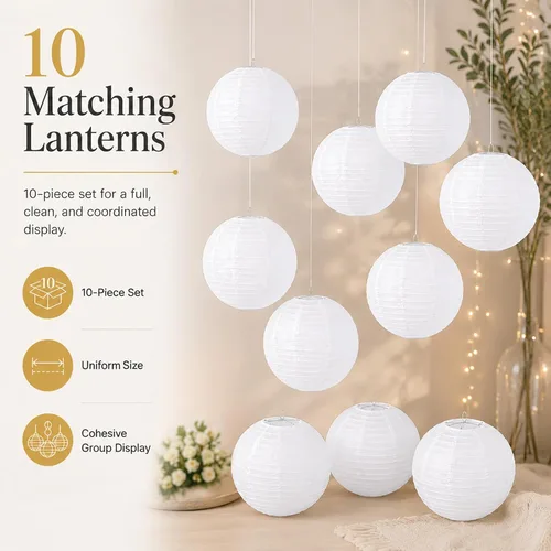 Miniatura 8 de LIHAO Linternas de papel redondas blancas de 10 pulgadas (10 unidades)