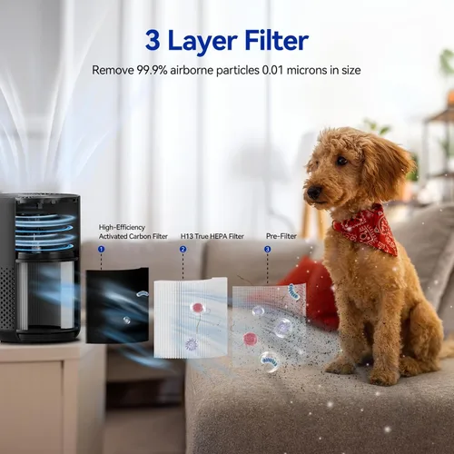Miniatura 3 de Aucleia Purificadores de aire para dormitorio y hogar con filtro HEPA verdadero H13, limpiador de aire silencioso de 20 dB para mascotas, olor a