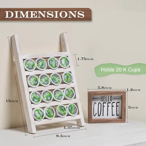 Miniatura 5 de GENMOUS - Soporte de madera para tazas K para encimera, soporte de cápsulas de granja con letrero decorativo de barra de café, organizador rústico