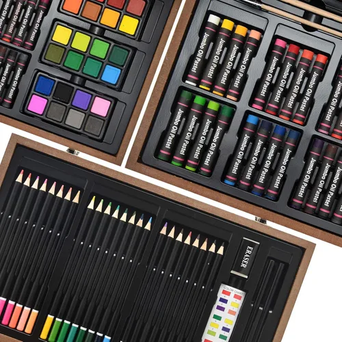 Miniatura 3 de Sunnyglade Juego de Arte Deluxe de 145 Piezas, Caja de Arte de Madera y Kit de Dibujo con Crayones, Pasteles al Óleo, Lápices de Colores, Pastillas