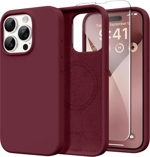 Miniatura 115 de GONEZ Funda de silicona para iPhone 14 Pro Max, compatible con MagSafe, con protector de pantalla + protector de lente de cámara, silicona líquida a