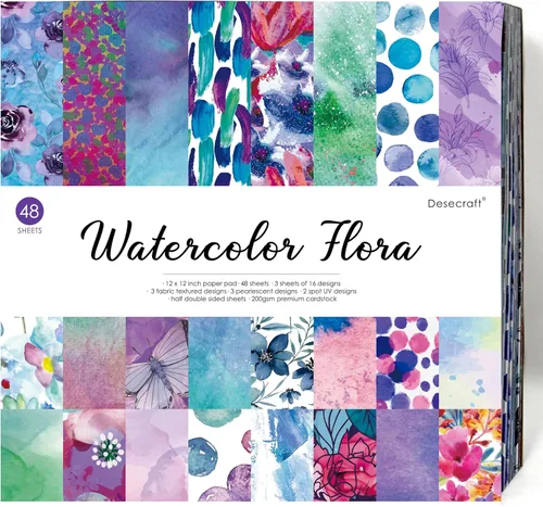 paquete de papel decorativo para álbumes de recortes de 48 hojas 6 X 6.5 - Acuarela Flora - para elaboración de tarjetas, diario, planificador,