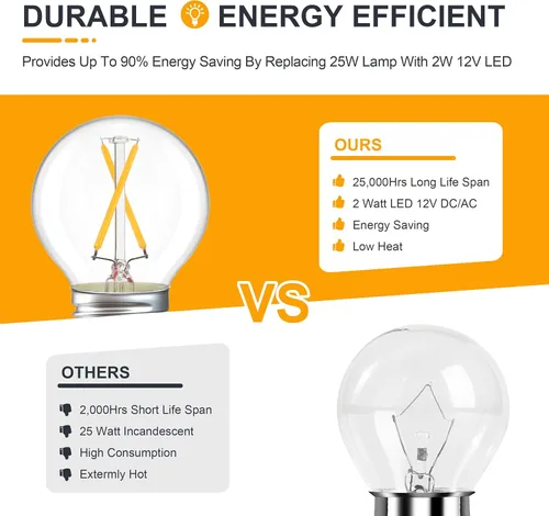 Miniatura 4 de Bombilla LED de 12 voltios, equivalente a 25 W, blanco cálido 2700 K, 2 W 200 lúmenes, 12-24 V CC, base E26, bombilla de globo A15 de bajo voltaje