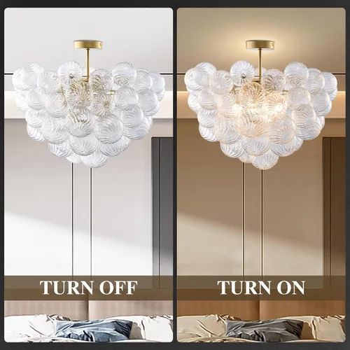 Miniatura 2 de Longree Lámpara de techo semiempotrada con bola de burbujas, diámetro de 20 pulgadas, cristal soplado dorado y transparente, pequeña lámpara de Oro