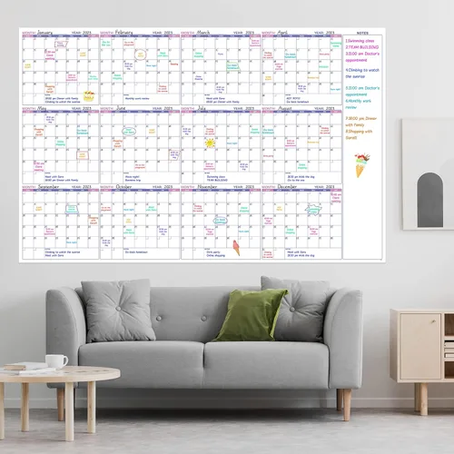 Miniatura 6 de Calendario grande de pared para borrar en seco – Calendario de pared anual sin fecha, 37" x 58", Calendario de pared laminado borrable