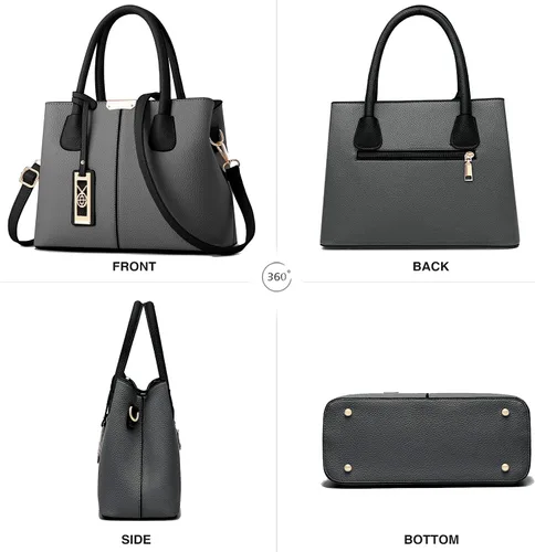 Miniatura 4 de CHICAROUSAL Monederos y bolsos de mano para mujer, bolsos cruzados de cuero, bolso de hombro para mujer A Grey Black