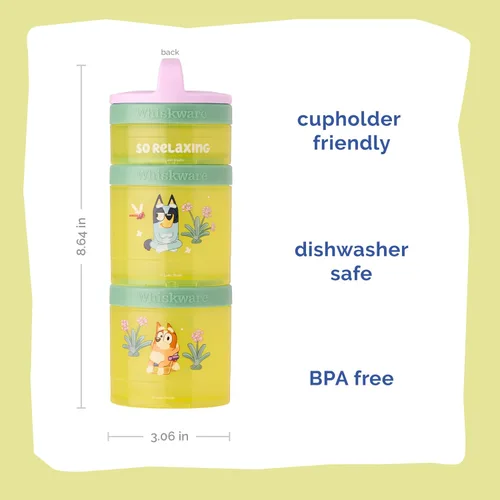 Miniatura 2 de Whiskware Bluey - Contenedores apilables para aperitivos para niños y niños pequeños, 3 tazas apilables para aperitivos para la escuela y viajes