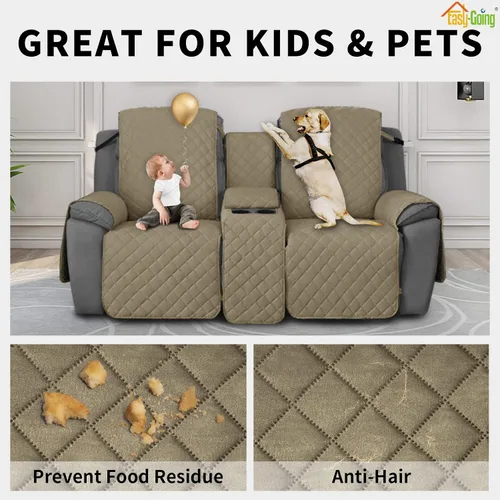 Miniatura 4 de Easy-Going Funda de sofá reclinable antideslizante con consola, resistente al agua, funda de sofá reclinable doble con correa ajustable, funda Beige