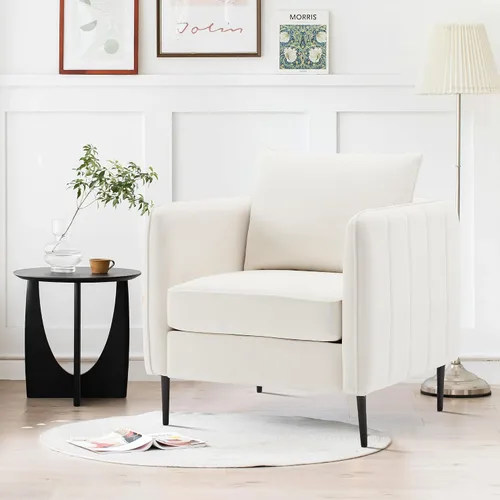 Miniatura 5 de Silla decorativa moderna, sillón de terciopelo esmerilado suave, silla tapizada con patas de carne, cómoda silla de lectura con reposabrazos anchos
