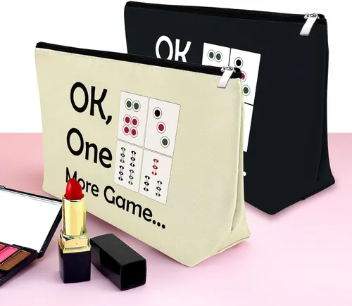 Miniatura 3 de Mxrymvu 2 bolsas de maquillaje Mahjong para niñas, regalo para amantes de Mahjong, bolsa de cosméticos, regalo de jubilación, regalo divertido