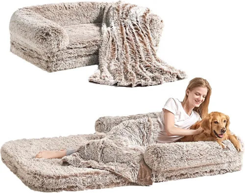 Miniatura 20 de EHEYCIGA Cama plegable XL para perros, 46 x 34 x 6.5 pulgadas, sofá cama mullida de piel sintética para perros grandes, cama ortopédica calmante