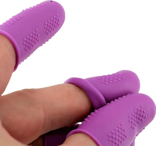 Protectores de dedos [serie Flex – paquete de 12 unidades] Fundas de silicona antiadherentes para dedos | Morado | Pequeño (6) / Mediano (6) para