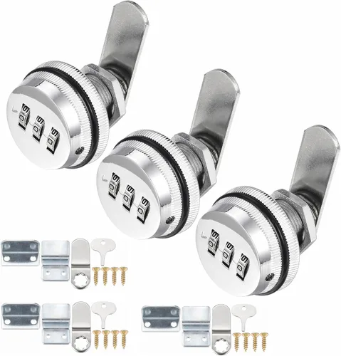 Paquete de 3 cerraduras de leva combinadas para gabinete, cerradura con código de contraseña con cilindro de 3/4 pulgadas y acabado cromado,