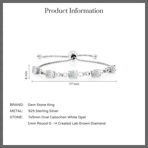 Miniatura 82 de Gem Stone King Pulsera de tenis de diamantes cultivados en laboratorio con piedra natal de 3-6 quilates para mujer, plata de ley 925, ovalada