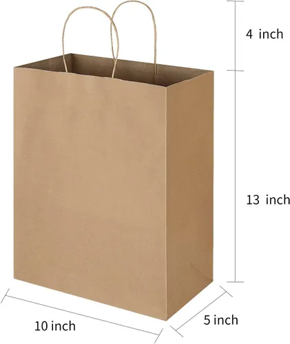 Miniatura 2 de Oikss Paquete de 100 Bolsas de Papel Kraft Marrón Natural Liso de 10x5x13 con Asas al Por Mayor para Favores de Fiestas de Cumpleaños Comestibles