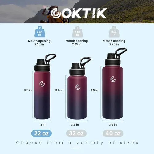 Miniatura 2 de Botella de agua deportiva de 22 onzas, botella de agua aislada con asa, acero inoxidable, simple y moderna, adecuada para viajes, escuela, niño