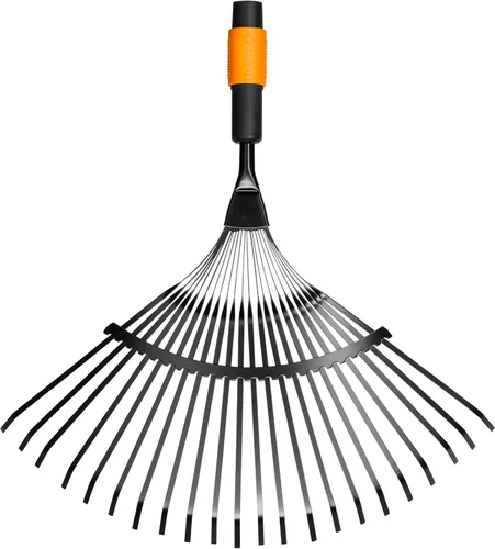Fiskars QuikFit 1000644 - Rastrillo para hojas, con 20 púas, anchura: 16.9 in, dientes de acero, negro/naranja