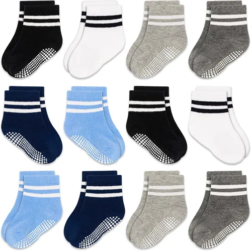 Miniatura 14 de GRPSKCOS Calcetines Antideslizantes para Bebés 12 Pares Calcetines Antideslizantes para Niños Pequeños de 0-7 Años Infantes Niños Pequeños Niños