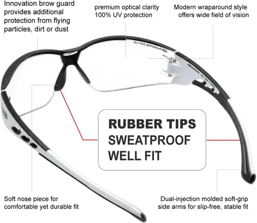 Miniatura 6 de HTS HUNTERSKY Gafas de seguridad de tiro envolventes U6 transparentes, antiniebla y antiarañazos, ligeras y súper flexibles con ANSI Z87.1