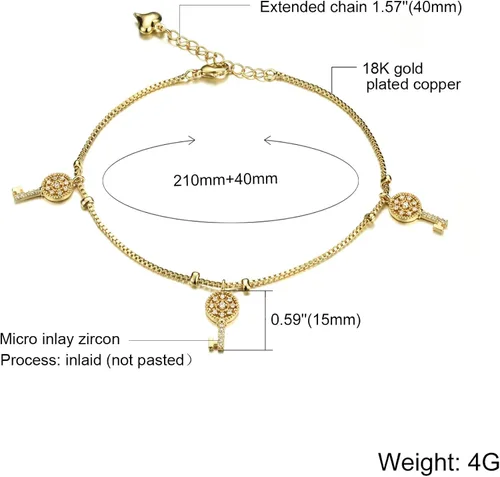 Miniatura 5 de Tono de la moda aanklets Oro 18K Rhinestone clave encanto playa cadena de pie aanklet para las mujeres l7.99+ 2