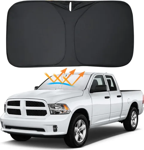 D-Lumina - Parasol plegable para parabrisas para Dodge Ram 1500 2009-2018, protector de sol frontal que bloquea los rayos UV, accesorios para Plata