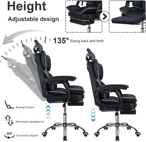 Miniatura 4 de Silla de oficina de escritorio, silla de computadora de piel sintética grande y alta, ejecutiva con reposapiés, reposacabezas y soporte lumbar