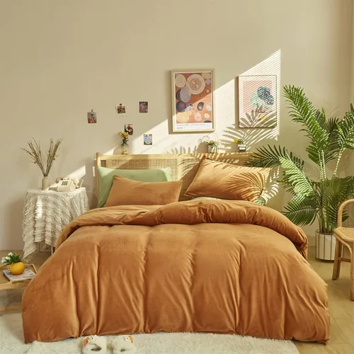 Miniatura 9 de Pureant - Juego de edredón color beige, tamaño King, ropa de cama color champán sólido, edredón color marrón claro para mujeres y hombres, edredón