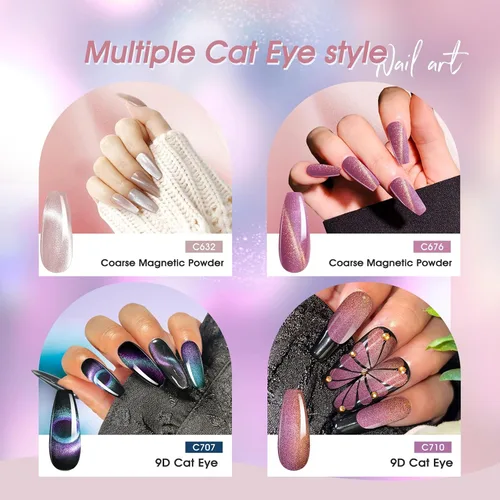Miniatura 5 de ROSALIND Cateye - Esmalte en gel, 8 colores con purpurina magnética de ojo de gato, juego de esmalte de uñas de gel con imán, esmalte de gel