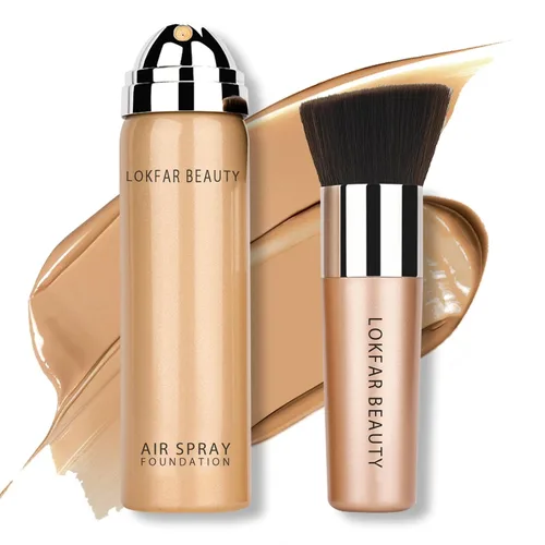LOKFAR Aerosol de base AirBrush - Kit de maquillaje en aerosol de niebla sedosa con brocha, base de cobertura completa para un acabado radiante #05