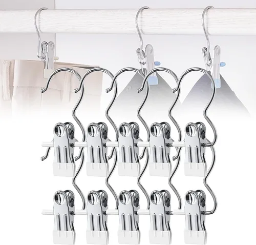 Miniatura 13 de Ganchos de Viaje Colgantes Ahorradores de Espacio para Pinzas de Ropa, Sombreros y Pantalones, Ganchos de Acero Inoxidable para Botas, Clips Negro