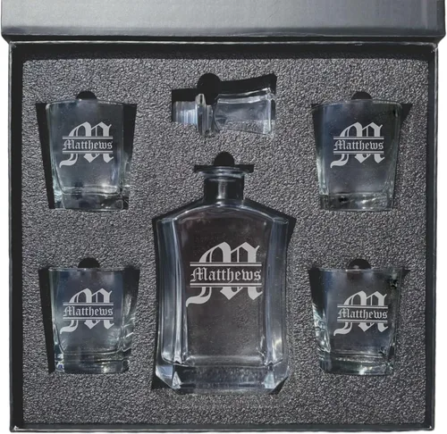 Miniatura 4 de My Personal Memories, Juego de decantador de whisky personalizado de 5 piezas, decantador y juego de regalo de 4 vasos, grabado personalizado