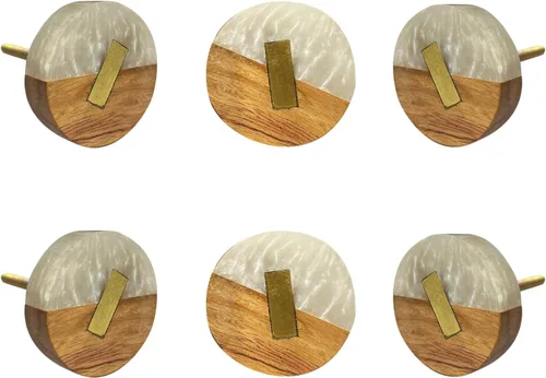 Miniatura 23 de Perilla Home Juego de 6 pomos de puerta de madera - Pomos decorativos ovalados con incrustación para puerta con mango, elegante adición