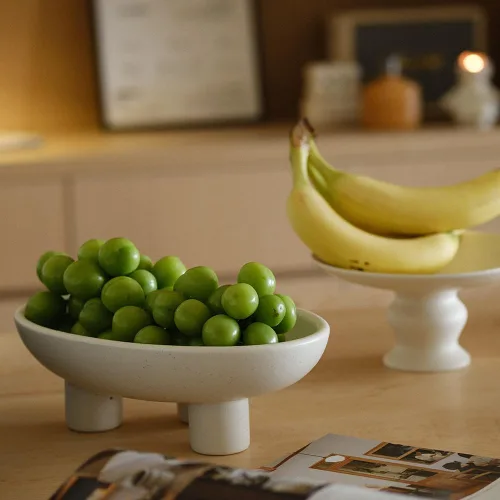 Miniatura 6 de WENSHUO Frutero de cerámica de tres patas para encimera de cocina, cuenco decorativo para decoración de mesa, cuencos grandes ovalados de 10 Crema