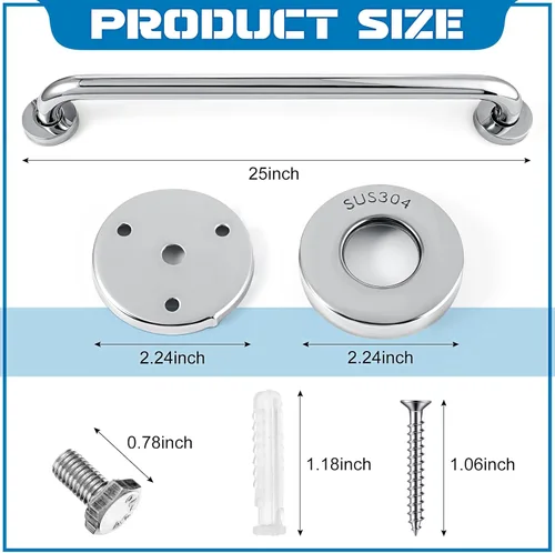 Miniatura 2 de Tatuo Paquete de 4 barras de agarre para bañeras, pasamanos de seguridad de baño de acero inoxidable 304, asas antideslizantes, barras de agarre