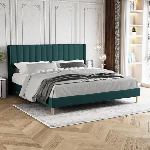 Miniatura 15 de Marco de Cama Tapizada de Plataforma Tamaño Full con Cabecero, Soporte de Listones de Madera Resistentes, No Necesita Somier, Montaje Fácil, Beige