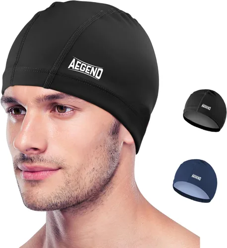 Miniatura 14 de Aegend Gorro de natación de tela, capa impermeable de silicona, gorra de natación de tela transpirable, mantiene el cabello seco con alta