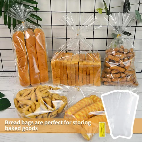 Miniatura 7 de Bolsas de pan con lazos, 100 bolsas de pan transparentes para pan casero y 100 lazos, bolsas de pan ajustables reutilizables de plástico, bolsas