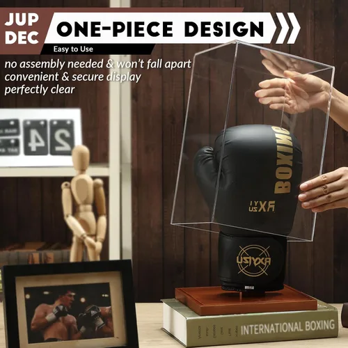 Miniatura 2 de JupDec - Caja de exhibición para guante de boxeo, vitrina de acrílico transparente con base de madera y tabla para un guante, de tamaño completo