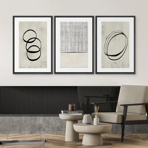 Miniatura 565 de SIGNWIN Lienzo enmarcado para pared, arte con pinceladas de flujo neutro en tonos beige abstractos, ilustraciones, arte moderno, decorativo
