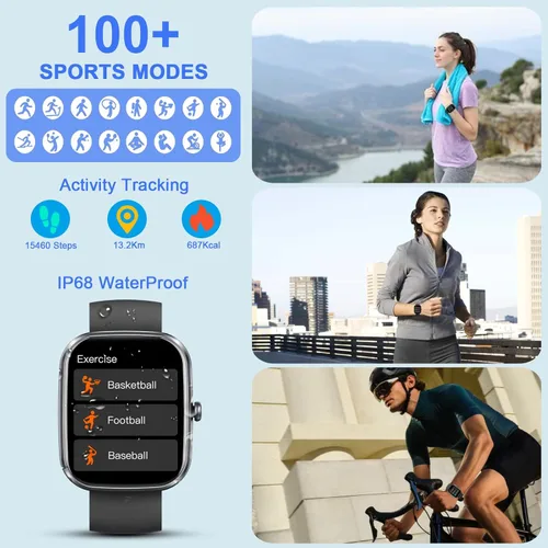 Miniatura 4 de Reloj inteligente para hombres y mujeres (respuesta/hacer llamadas), reloj inteligente HD de 1.96 pulgadas, rastreador de actividad con más de 110