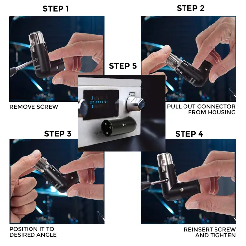 Miniatura 4 de Adaptador de ángulo XLR de 3 pines Doble macho y hembra, conector de 3 pines de metal duradero con 4 posiciones de ángulo ajustables y conexión